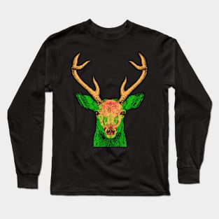 Deer Skull Interactive Magenta&Green Filter T-Shirt By Red&Blue Long Sleeve T-Shirt